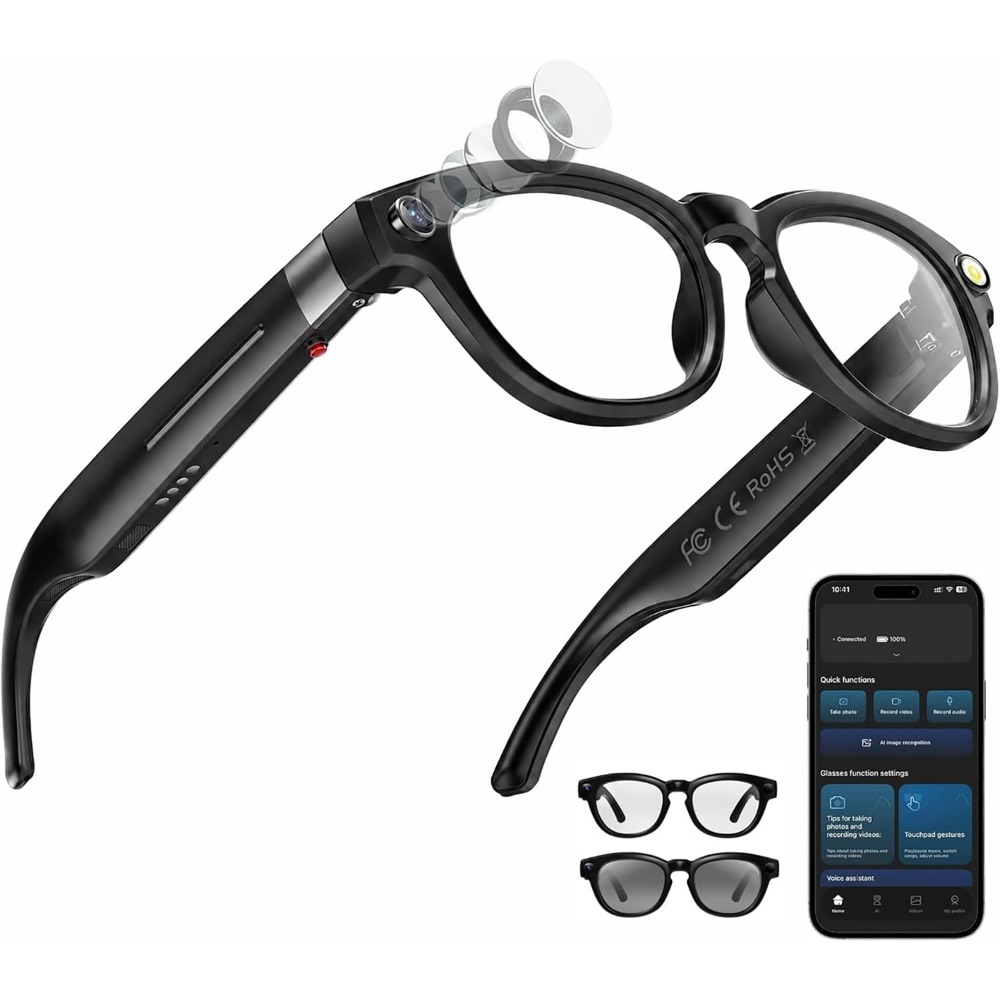 Smart Glasses Lens - Óculos Inteligentes: Câmera 4K, Bluetooth, Tradução,